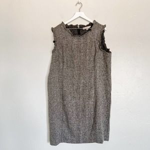 LOFT Gray Tweed Ruffle Sleeve Shift Dress NWT size 18